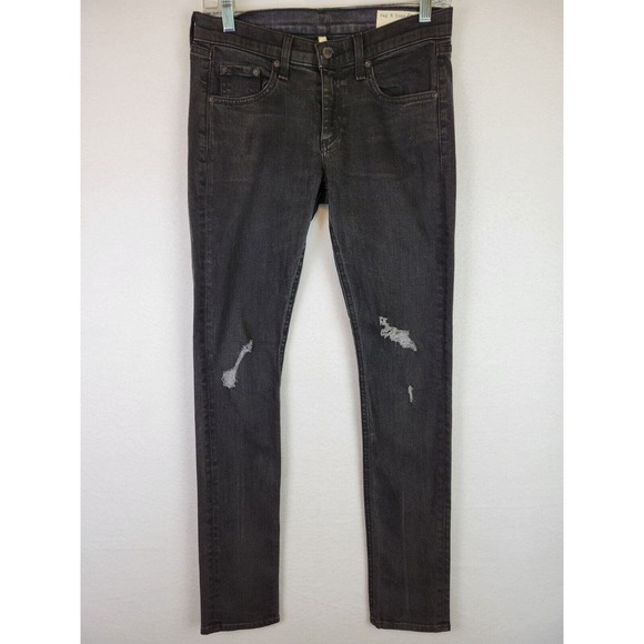Rag & Bone Womens Distressed Skinny Jeans Size 26 Black Grunge Punk Ripped Denim